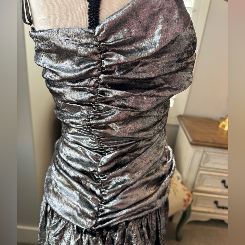 Anthropologie LAMAISÉ Studio Metallic Ruched Dress NWT $298 XS Silver - Picture 4 of 11